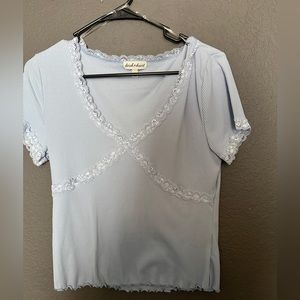 Blue Full Length Lace Lining Top